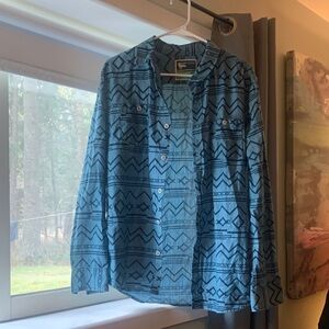 Blue Patterned Button-Up Shirt